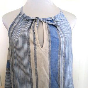 Blue and White Striped Sleeveless Linen Dress